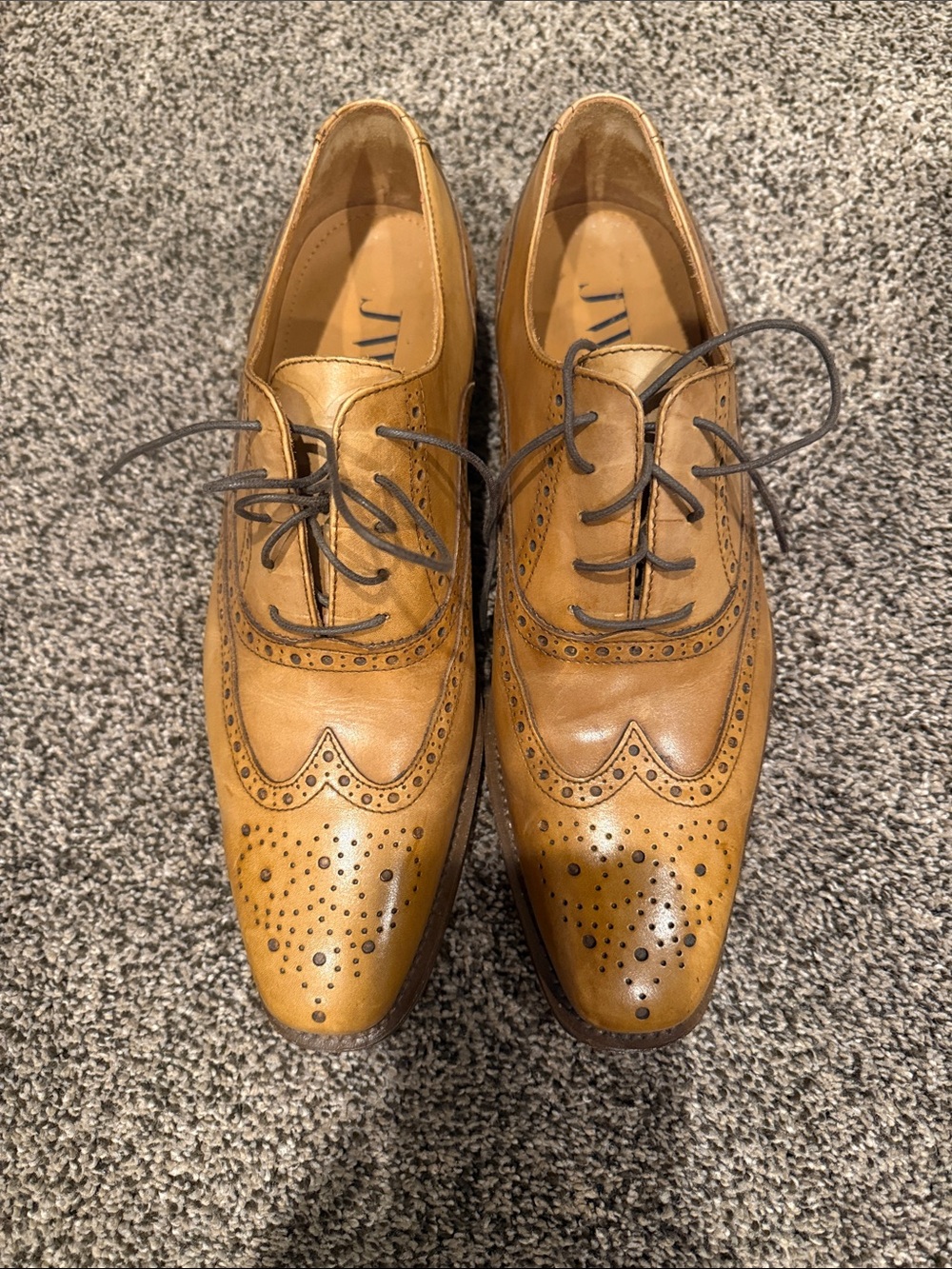 Men's Tan Leather Brogue Oxfords - Classic Lace-Up Dress Shoes